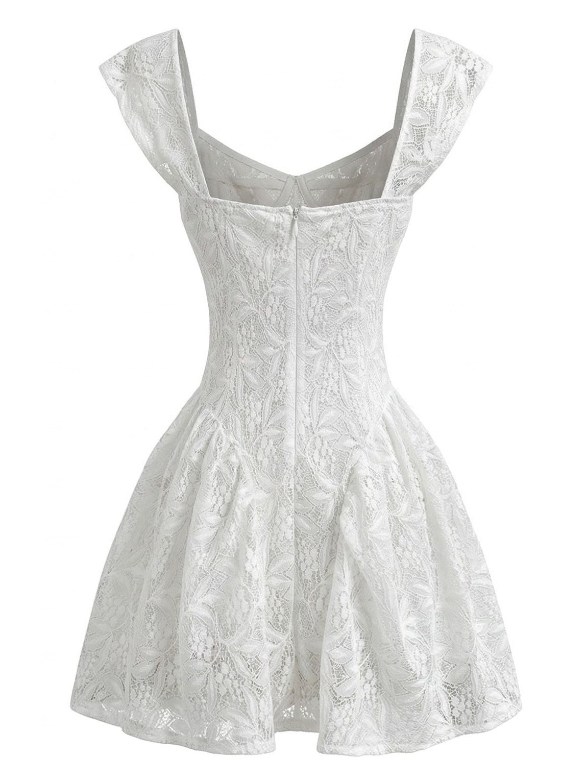 White 1950s Slim Lace Cap Sleeve Fitted Waist Dress