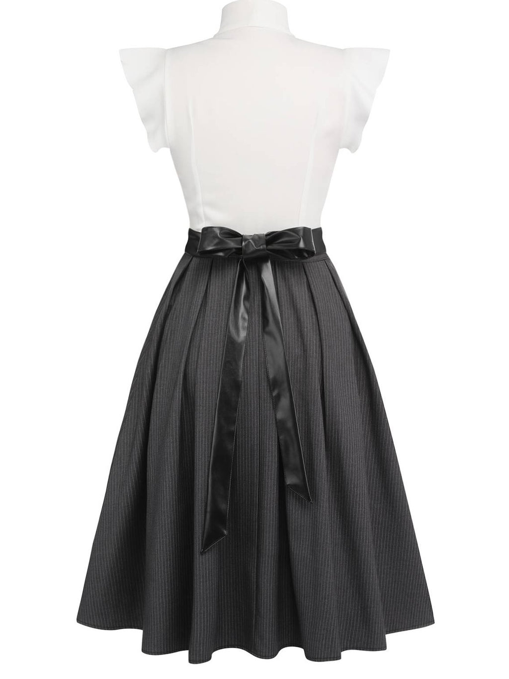 White & Gray 1950s Lace-Up Swing Dress