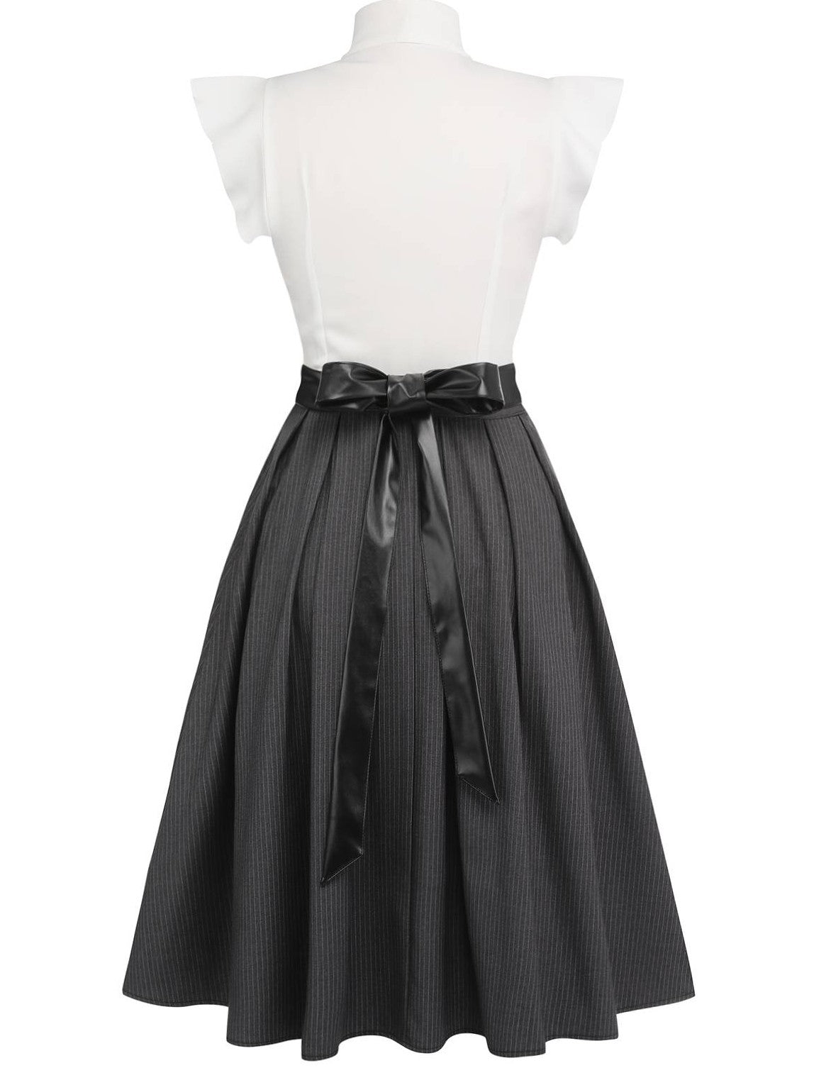 White & Gray 1950s Lace-Up Swing Dress