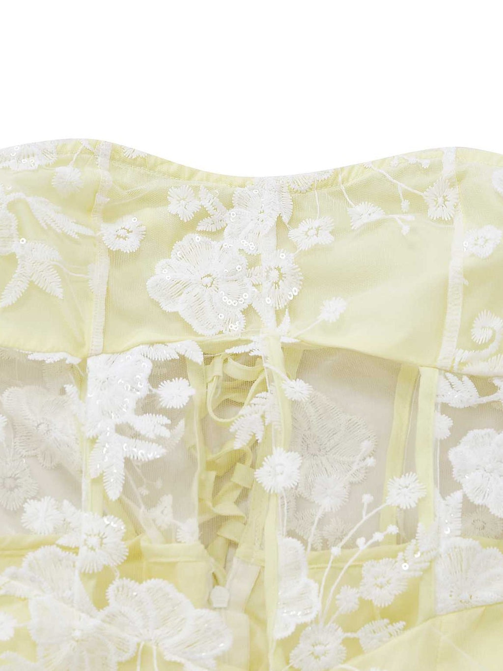 Yellow 1950s Floral Embroidery Lace Sheer Strapless Dress