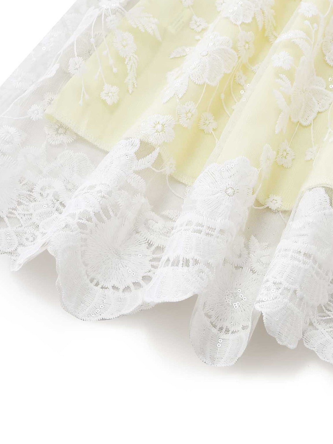 Yellow 1950s Floral Embroidery Lace Sheer Strapless Dress