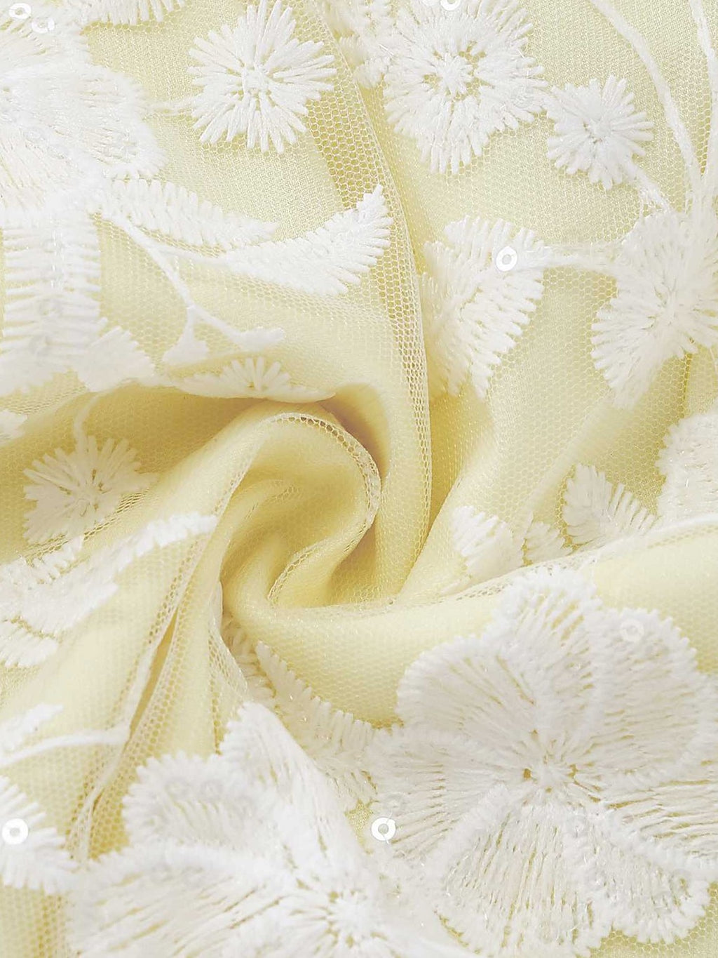 Yellow 1950s Floral Embroidery Lace Sheer Strapless Dress