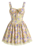 Yellow 1950s Lace Floral Patchwork Mini Dress