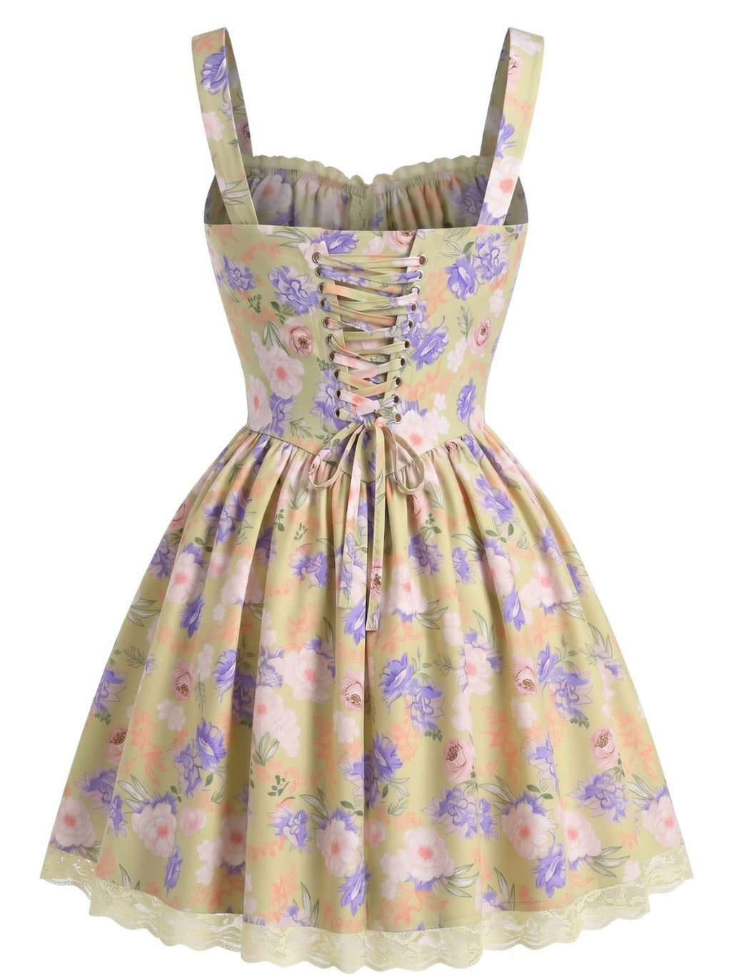 Yellow 1950s Lace Floral Patchwork Mini Dress